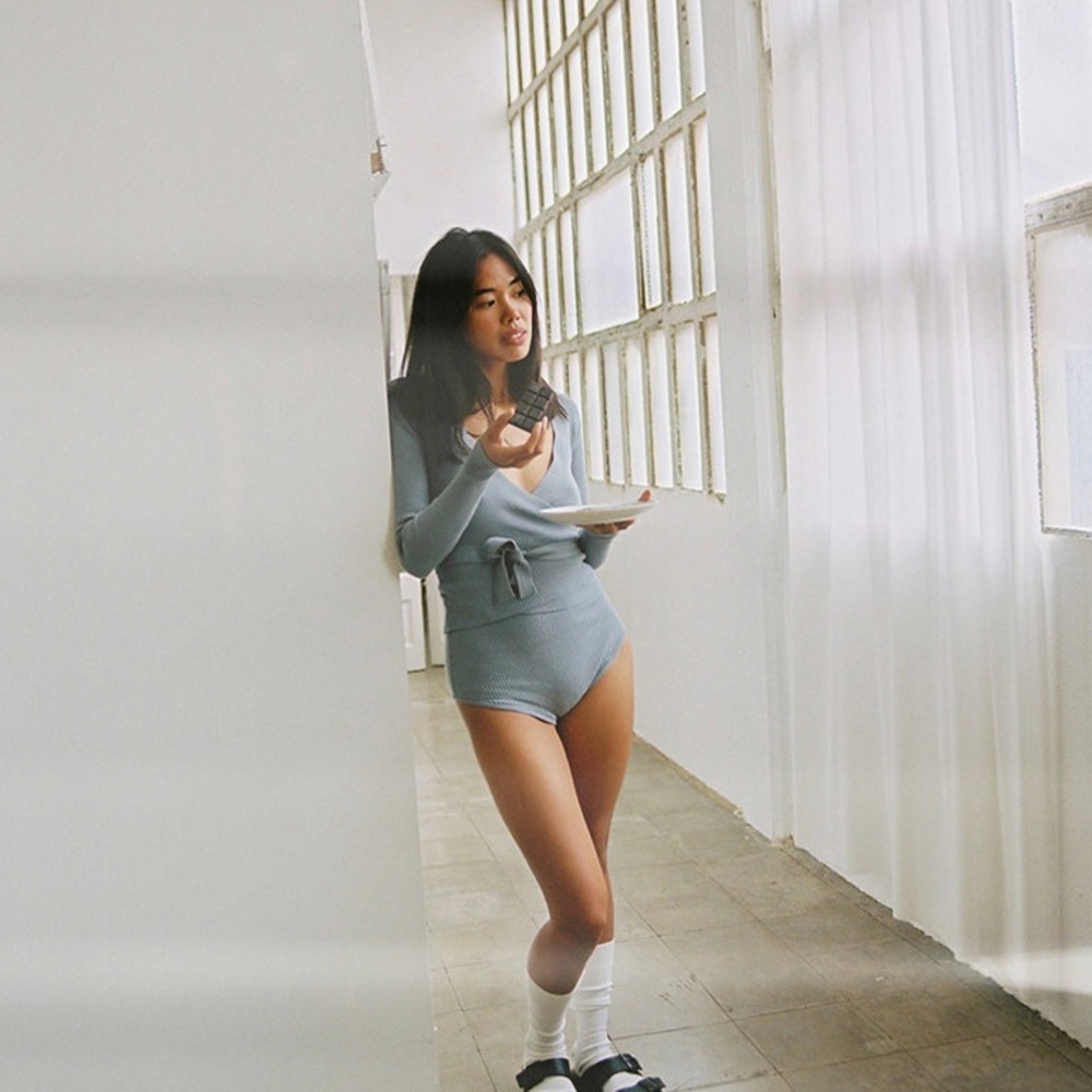 The Bodysuit of Barcelona | Allegra Wrap Top in Blue - Picture 2 of 5